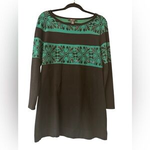 Style & Co Styluxe Black with Teal Floral Stripe midi knit dress